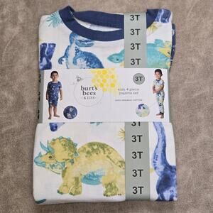 Burts Bees Kids Pajama Set 3T Boy 4 Pc S/S Shorts & Pants Dinos Space NWT